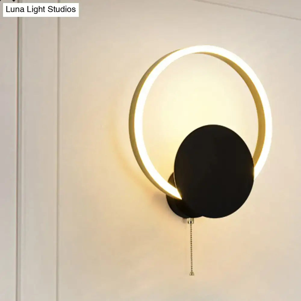 Modern black & gold led bedroom sconce with pull chain 12 inch fixture