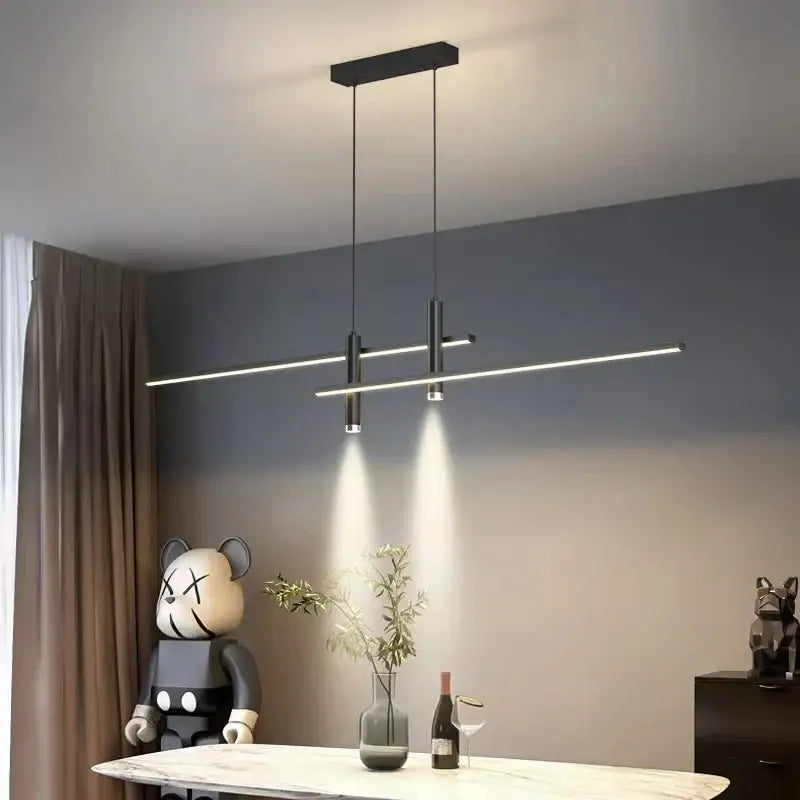 DecorBites™ Black/Gold LED Dining Room Island Chandelier: Modern Minimalist Kitchen Hanging Lamp