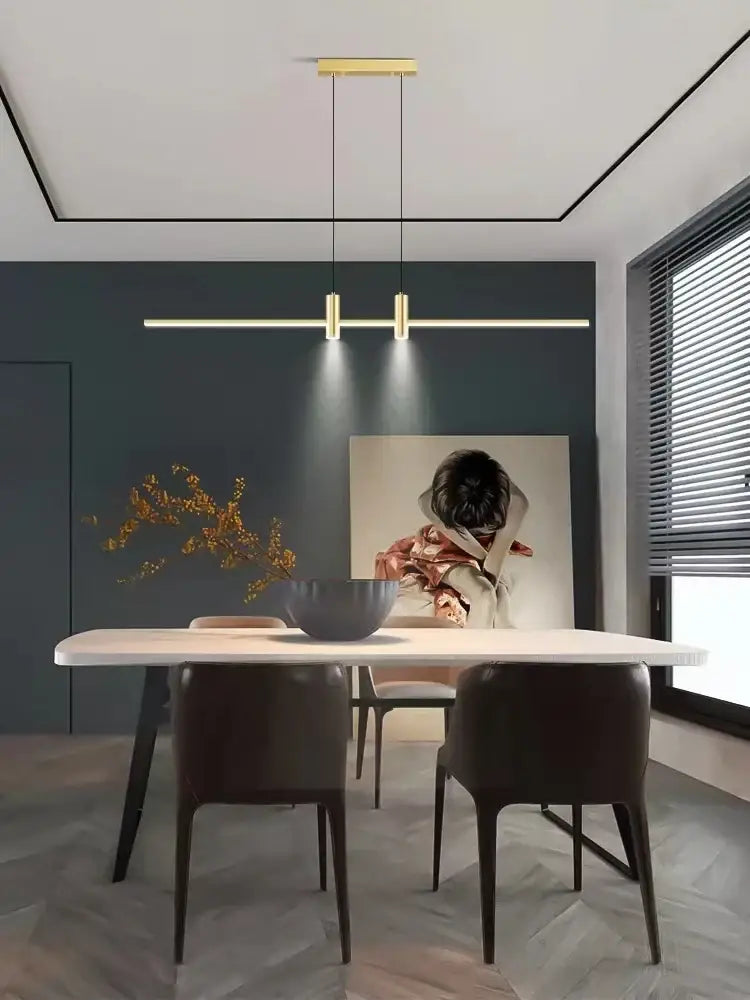 DecorBites™ Black/Gold LED Dining Room Island Chandelier: Modern Minimalist Kitchen Hanging Lamp
