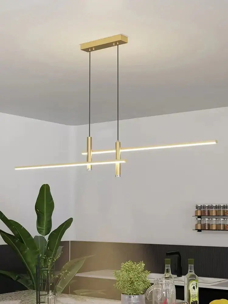 DecorBites™ Black/Gold LED Dining Room Island Chandelier: Modern Minimalist Kitchen Hanging Lamp