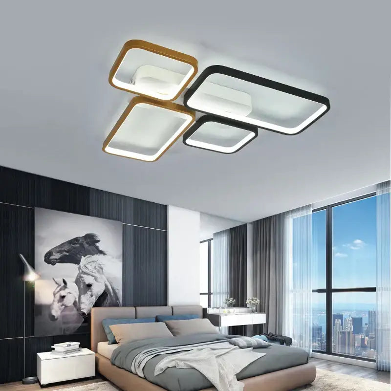 Modern black & gold led chandelier for living room dimmable lighting