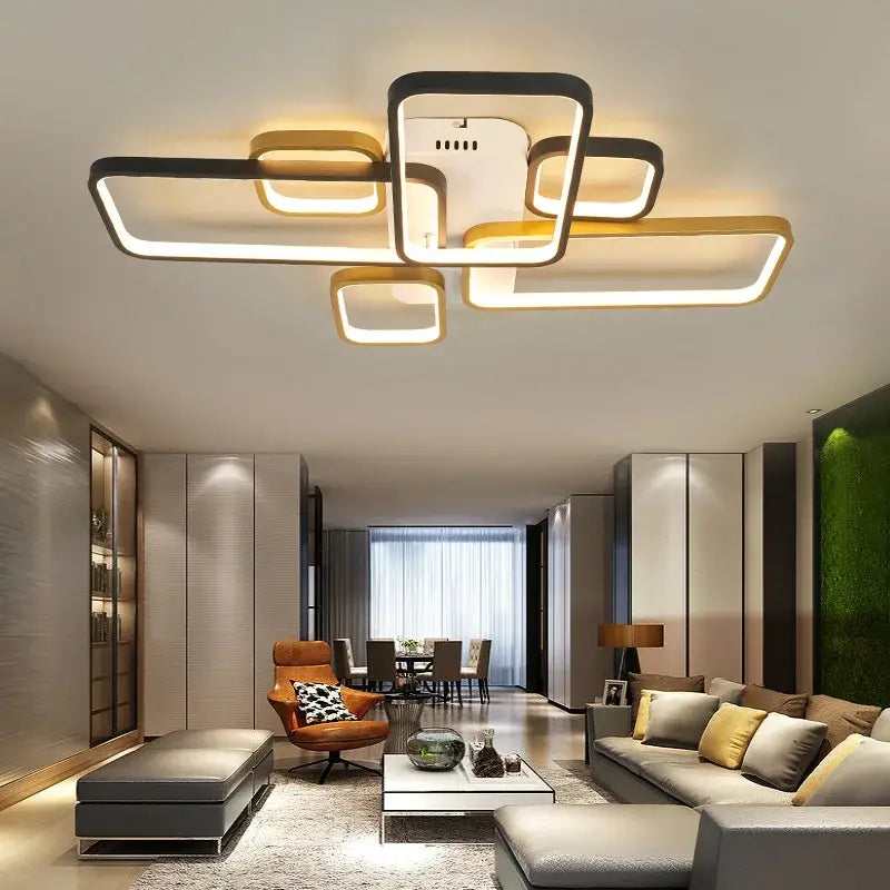 Modern black & gold led chandelier for living room dimmable lighting