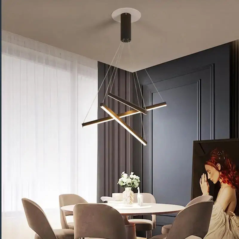 Modern black & gold led chandelier for staircase living room