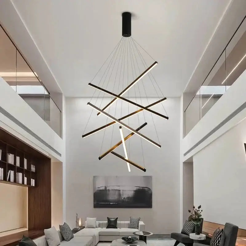 Modern black & gold led chandelier for staircase living room