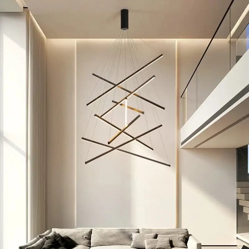 Modern black & gold led stair chandelier living room pendant light