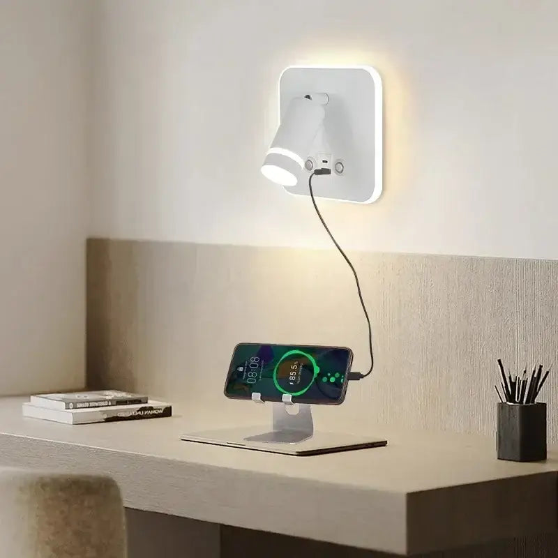 DecorBites™ LED USB Reading Wall Lamp with Dimmable Metal Body and Acrylic Shade