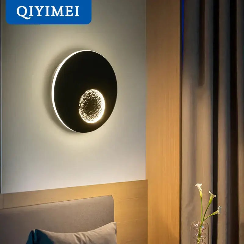 Modern black & gold led wall lights bedroom circular sconce