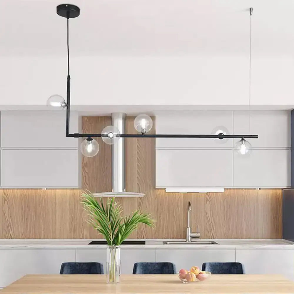 DecorBites™ Modern Linear Chandelier - 6/8 Lights Glass Shade Island Light in Black/Gold