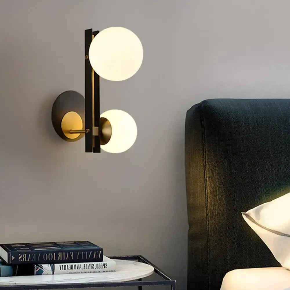 DecorBites™ Contemporary Milky Glass Wall Sconce Light - 2 Bulbs, Black & Gold