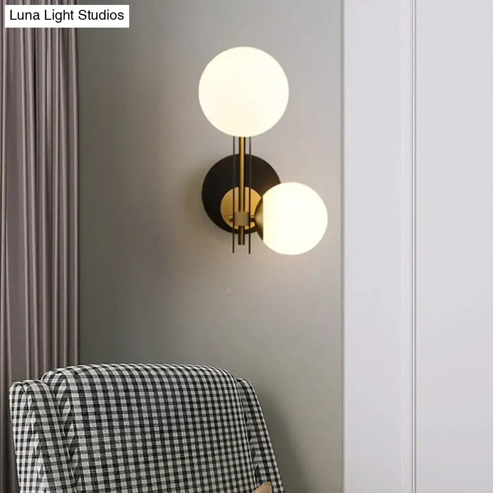 DecorBites™ Contemporary Milky Glass Wall Sconce Light - 2 Bulbs, Black & Gold