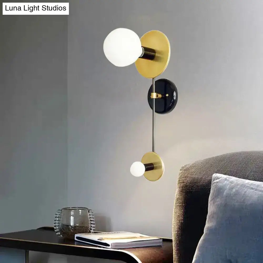 Modern black & gold milky glass wall sconce bedroom reading lamp