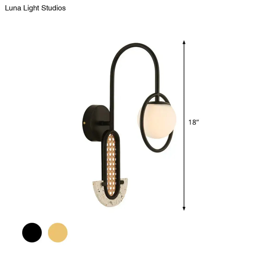 Modern black & gold opal glass ball wall sconce bedroom light
