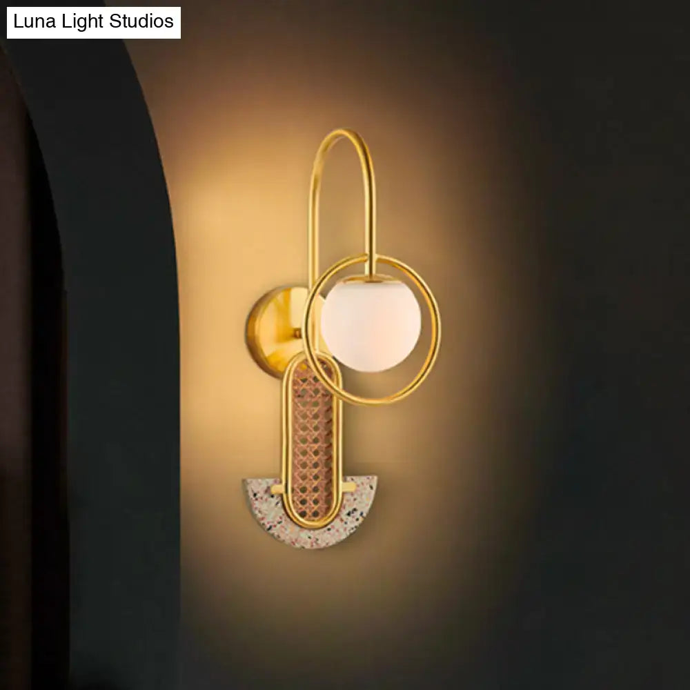 Modern black & gold opal glass ball wall sconce bedroom light
