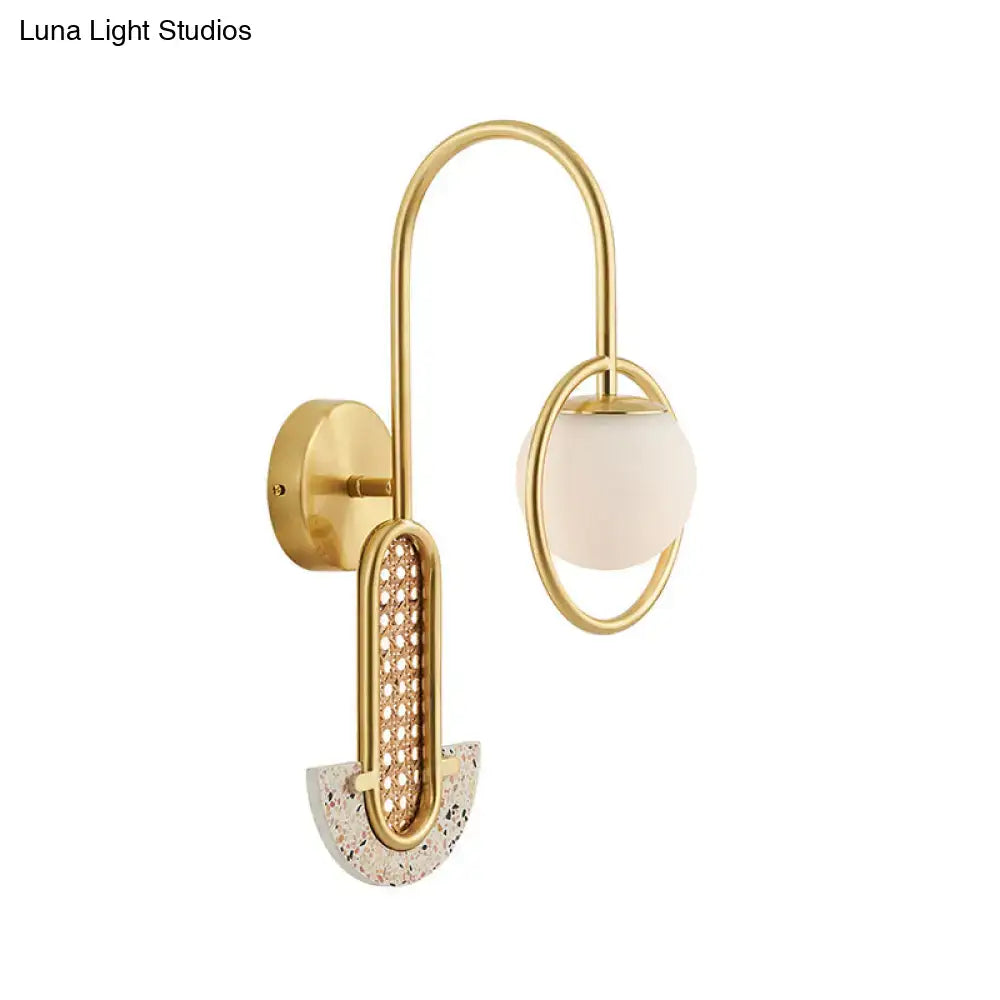Modern black & gold opal glass ball wall sconce bedroom light