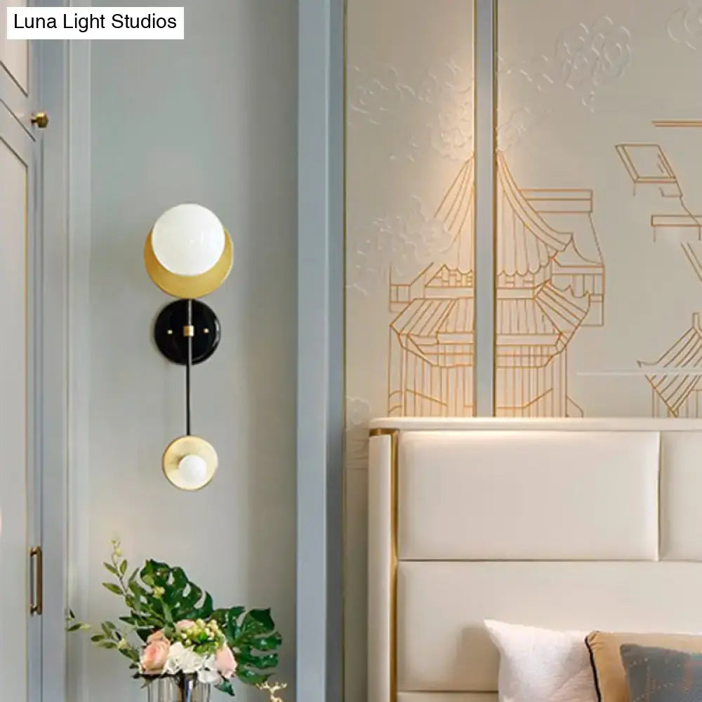 Modern black & gold opal glass wall light fixture bedroom sconce
