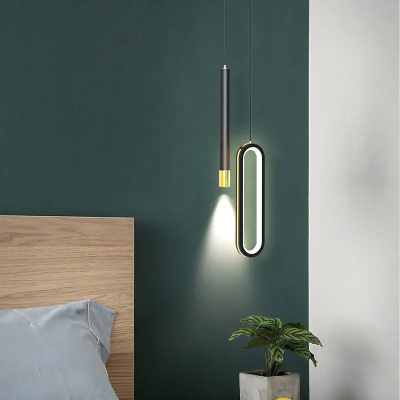 Modern black & gold oval pendant lamps bedroom minimalist lighting
