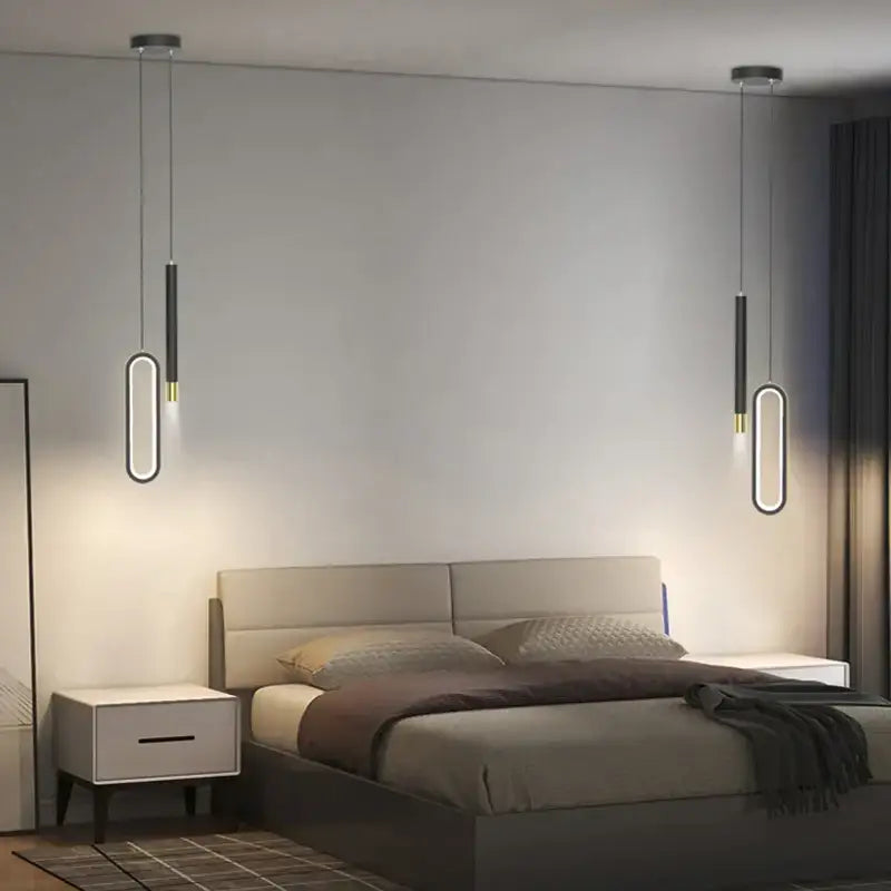 Modern black & gold oval pendant lamps bedroom minimalist lighting