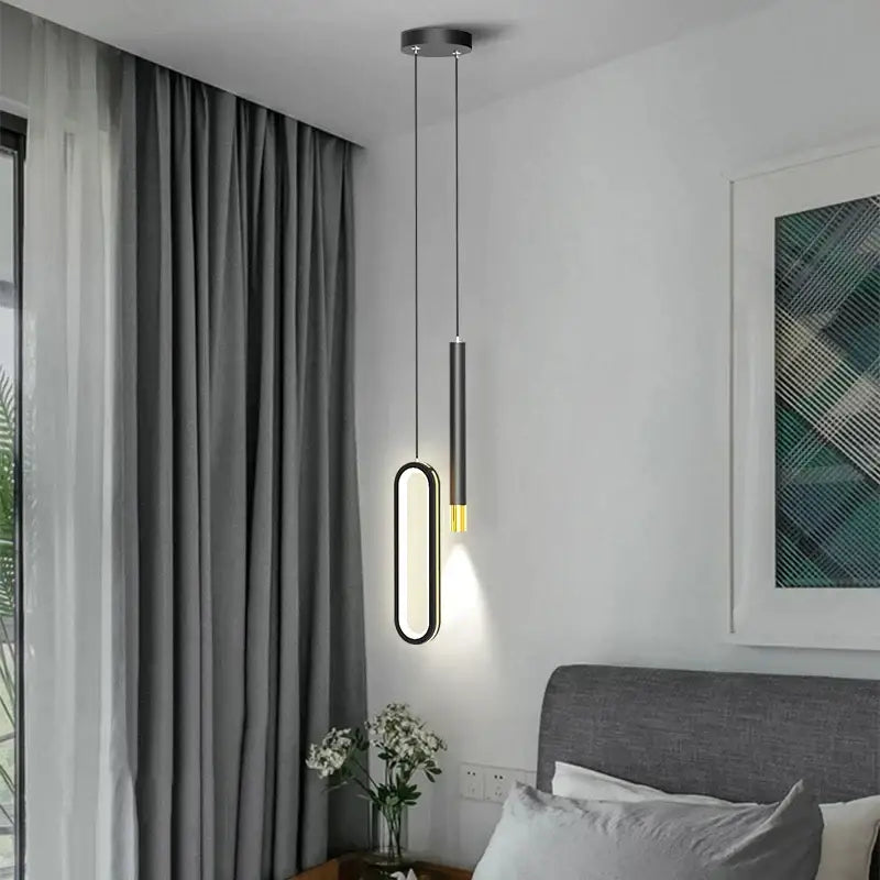 Modern black & gold oval pendant lamps bedroom minimalist lighting