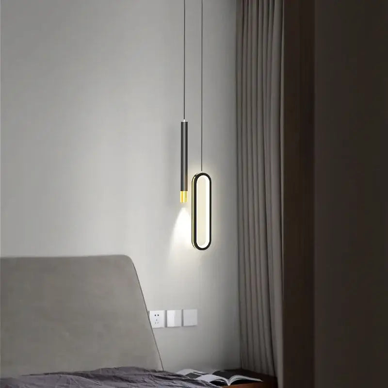 Modern black & gold oval pendant lamps bedroom minimalist lighting