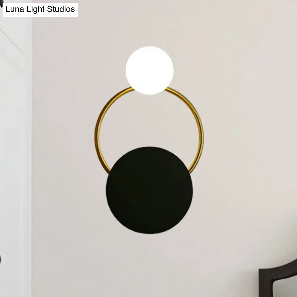 Modern black & gold round wall sconce bedroom light