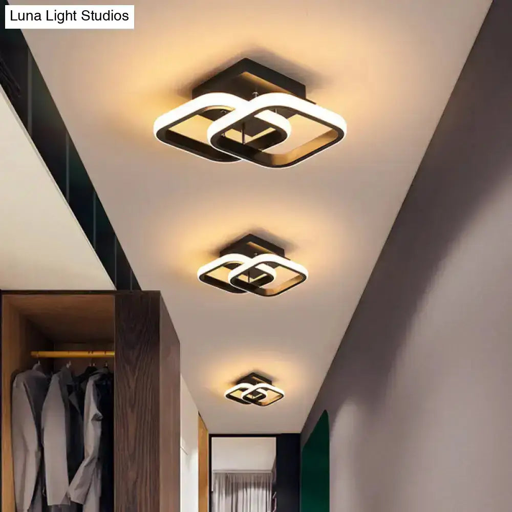 Modern black & gold spiral ceiling lamp for corridor round square moon