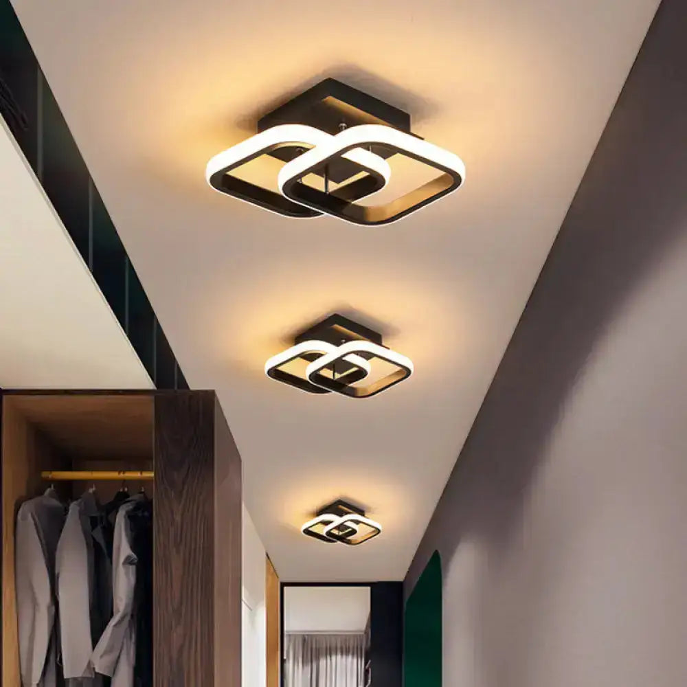 Modern black & gold spiral ceiling lamp for corridor round square moon