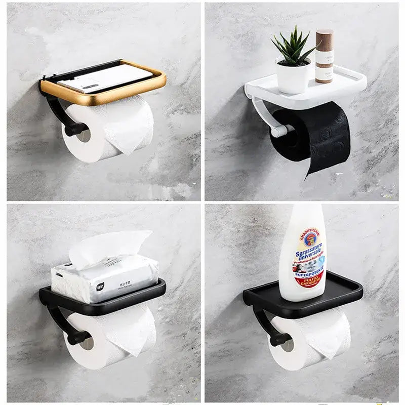 DecorBites™ Black Tissue Paper Holder with Phone Stand - Toilet Roll Rack & Storage Box