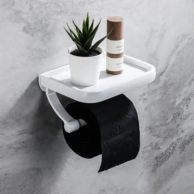 DecorBites™ Black Tissue Paper Holder with Phone Stand - Toilet Roll Rack & Storage Box