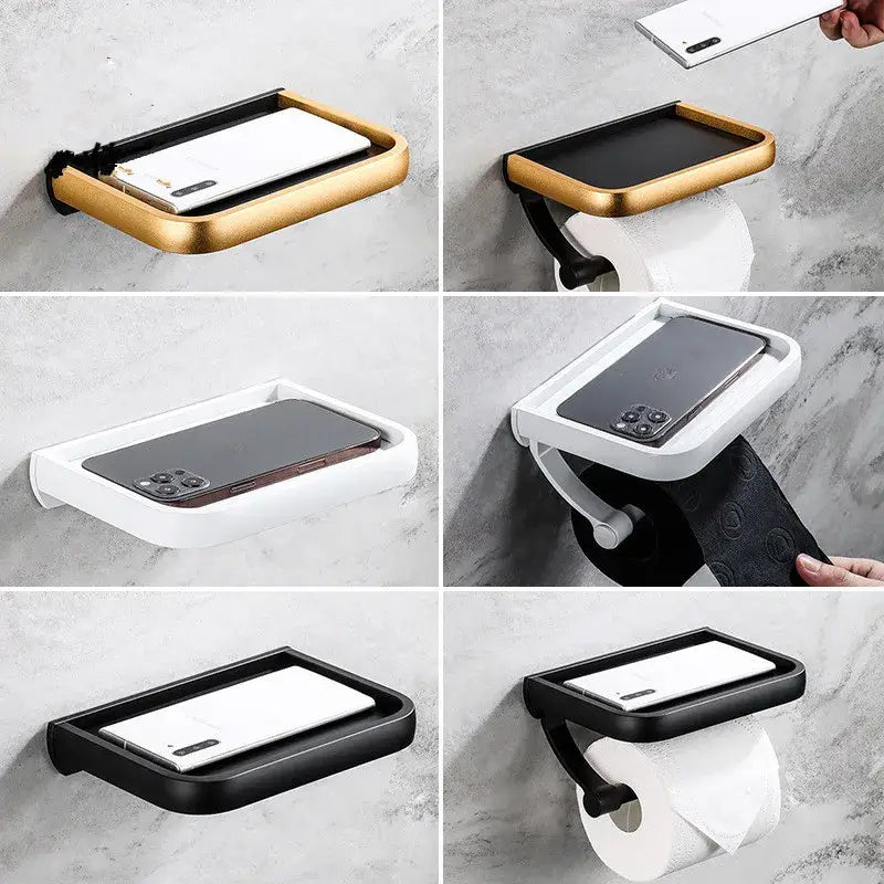 DecorBites™ Black Tissue Paper Holder with Phone Stand - Toilet Roll Rack & Storage Box