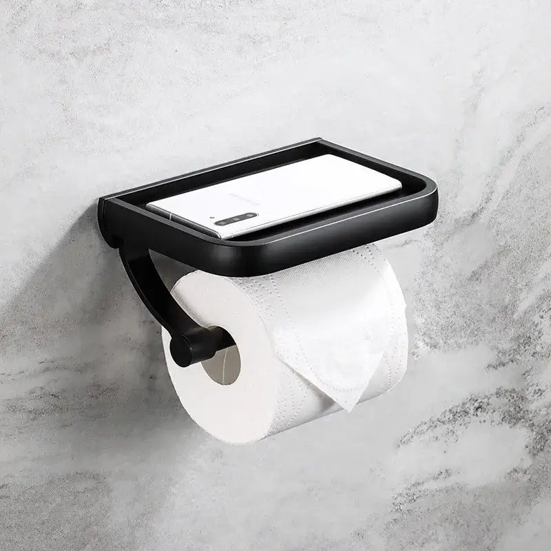 DecorBites™ Black Tissue Paper Holder with Phone Stand - Toilet Roll Rack & Storage Box