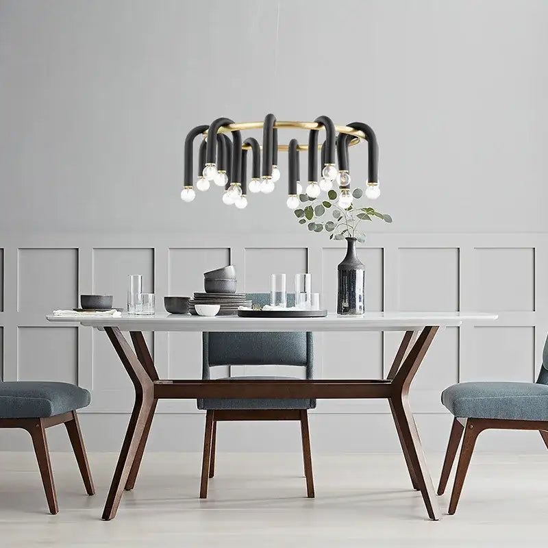 Modern black & gold u shape tube ring chandelier dining room light