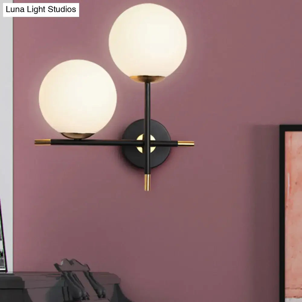 Modern black & gold wall light bedroom milky glass shade