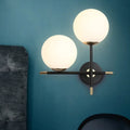 Modern black & gold wall light bedroom milky glass shade