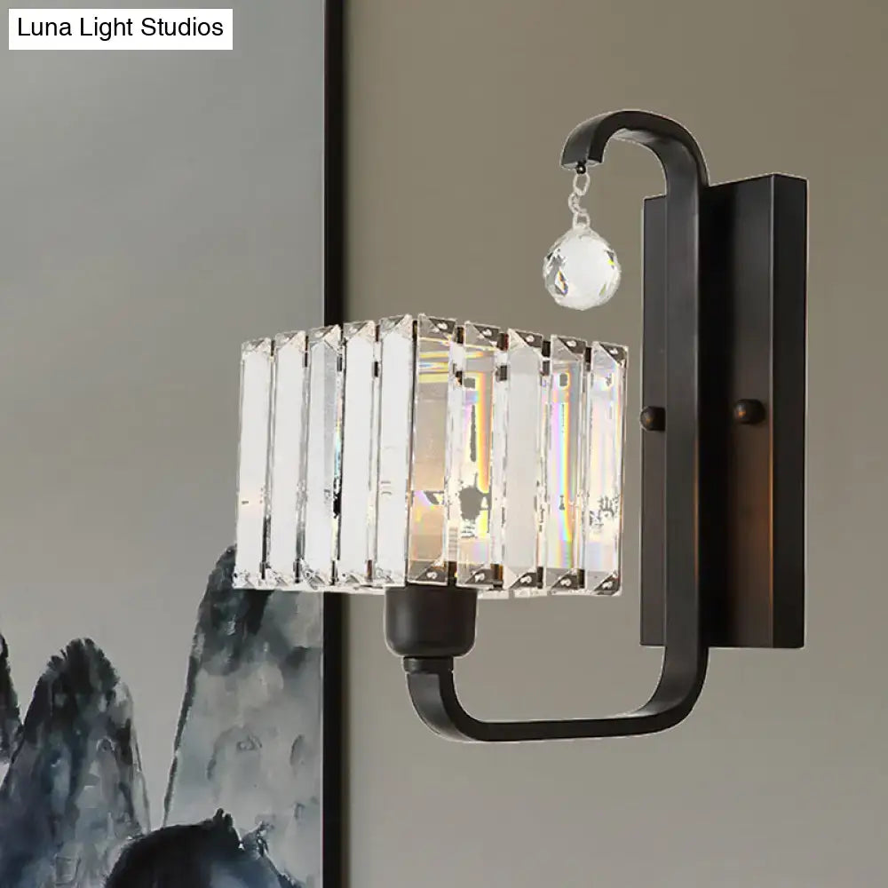 DecorBites™ Modern Black/Gold Wall Sconce with Crystal Shade - Indoor Cubic Light Fixture