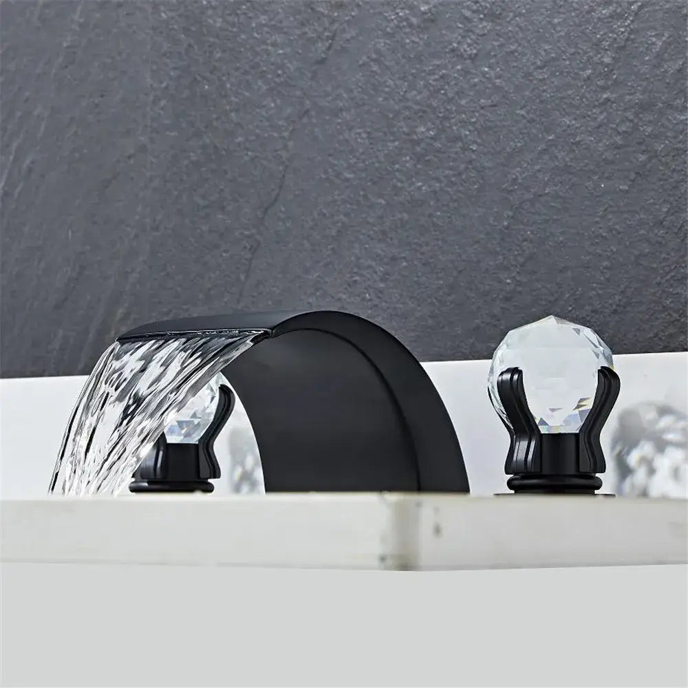 Modern black & gold waterfall basin faucet bathroom sink tap