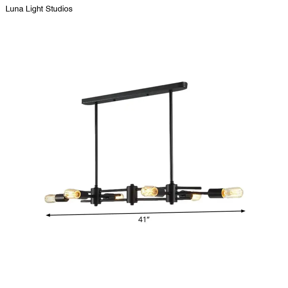 DecorBites™ Modern Black Hanging Chandelier: Restaurant Exposed Bulb Island Light, 6/8 Lights, Metallic Finish