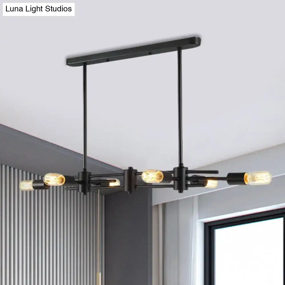 DecorBites™ Modern Black Hanging Chandelier: Restaurant Exposed Bulb Island Light, 6/8 Lights, Metallic Finish