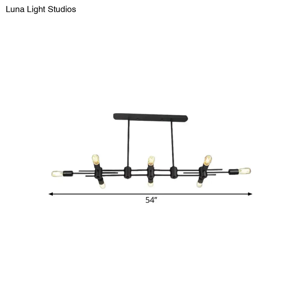 DecorBites™ Modern Black Hanging Chandelier: Restaurant Exposed Bulb Island Light, 6/8 Lights, Metallic Finish