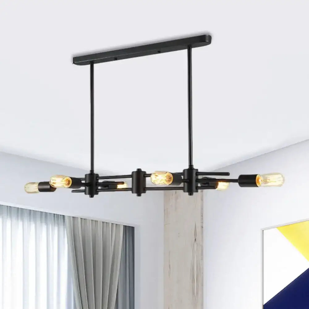 DecorBites™ Modern Black Hanging Chandelier: Restaurant Exposed Bulb Island Light, 6/8 Lights, Metallic Finish