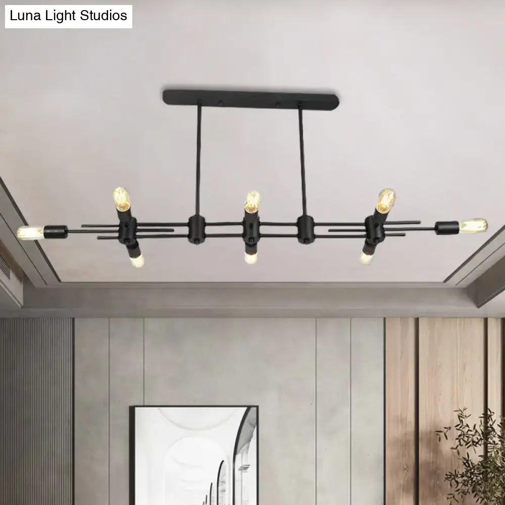 DecorBites™ Modern Black Hanging Chandelier: Restaurant Exposed Bulb Island Light, 6/8 Lights, Metallic Finish