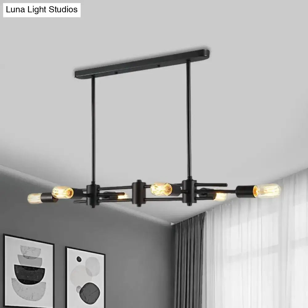 DecorBites™ Modern Black Hanging Chandelier: Restaurant Exposed Bulb Island Light, 6/8 Lights, Metallic Finish