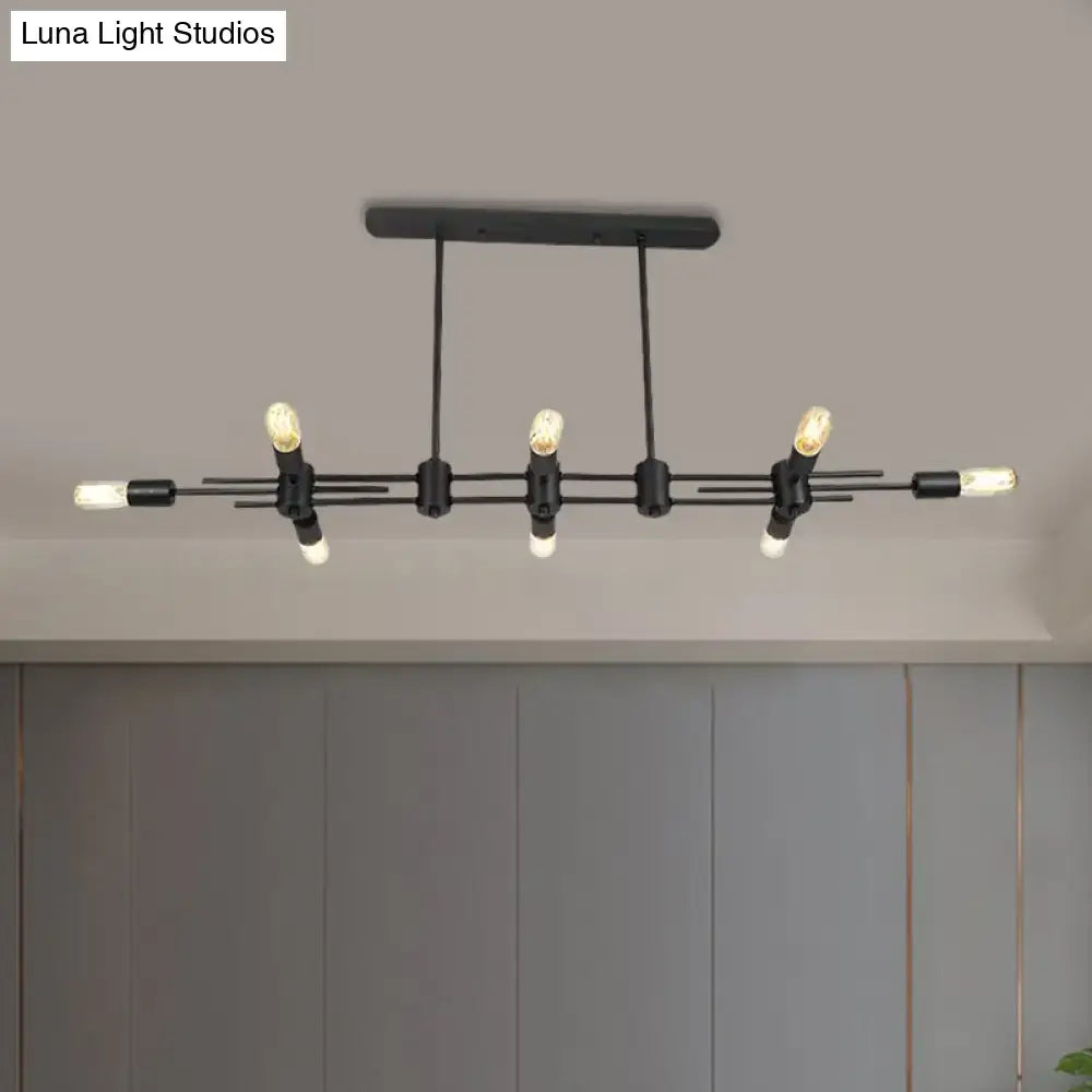 DecorBites™ Modern Black Hanging Chandelier: Restaurant Exposed Bulb Island Light, 6/8 Lights, Metallic Finish