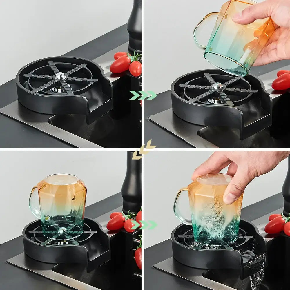 DecorBites™ Glass Cup Washer: Automatic High Pressure Coffee Tea Cleaner Sink Tool
