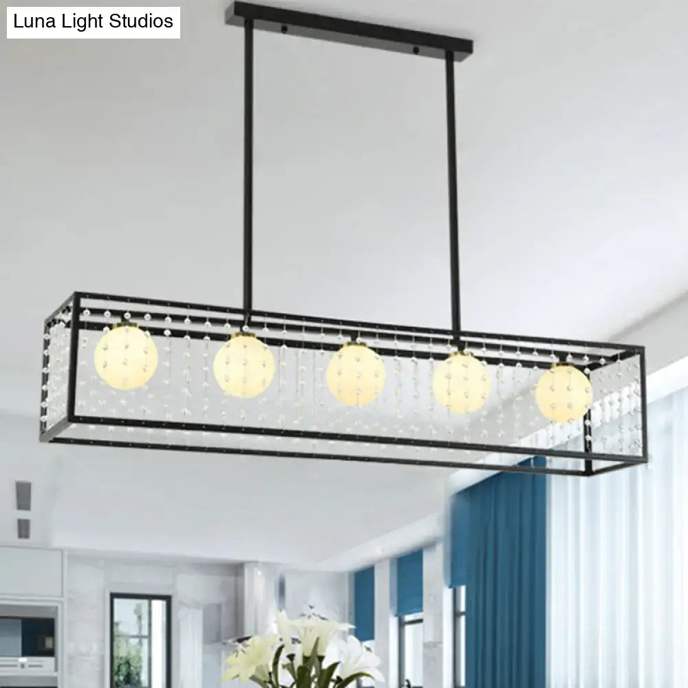 Modern black island light with white glass and crystals kitchen chandelier