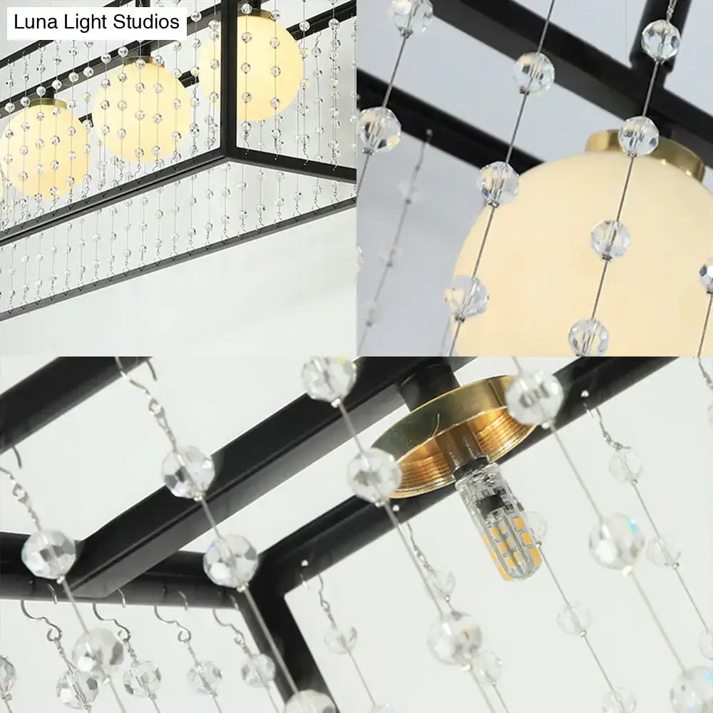 Modern black island light with white glass and crystals kitchen chandelier