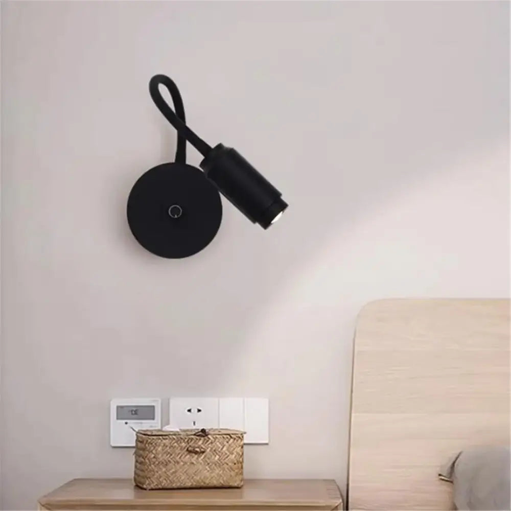 Modern black knob switch led gooseneck reading lamp bedroom wall light