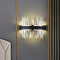 DecorBites™ Contemporary LED Wall Sconce in Black - Clear Rectangle-Cut Crystal Half Cylinder Design for Bedside