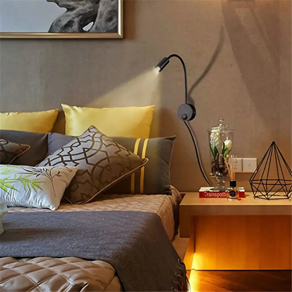 Modern black led wall lamp set 2pcs flexible bedroom reading light