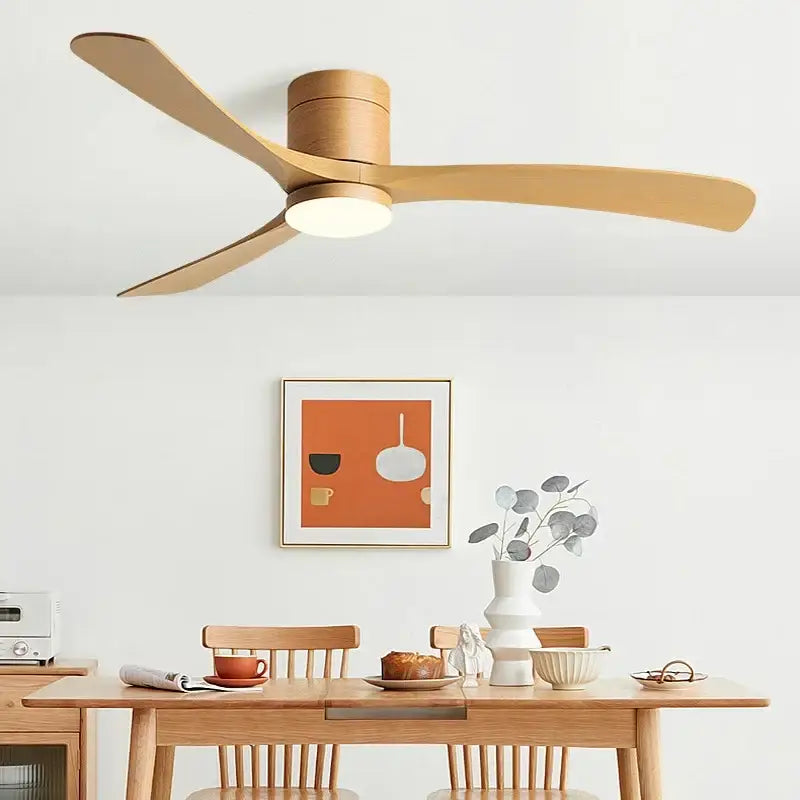 Modern black & light wood ceiling fan with remote control bedroom