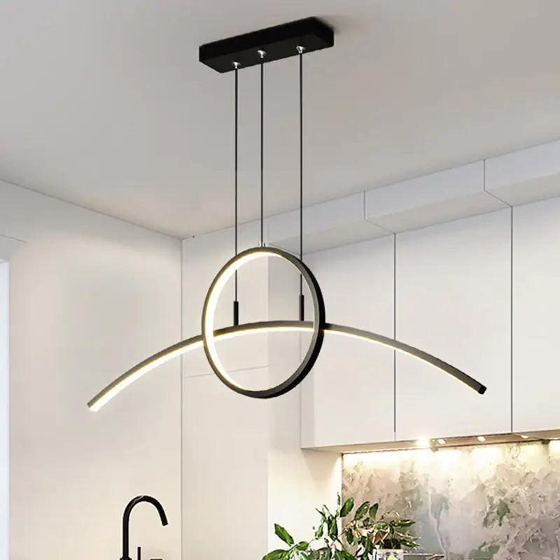 DecorBites™ Modern LED Pendant Light Fixture: Circle and Linear Design with Metal Hanging